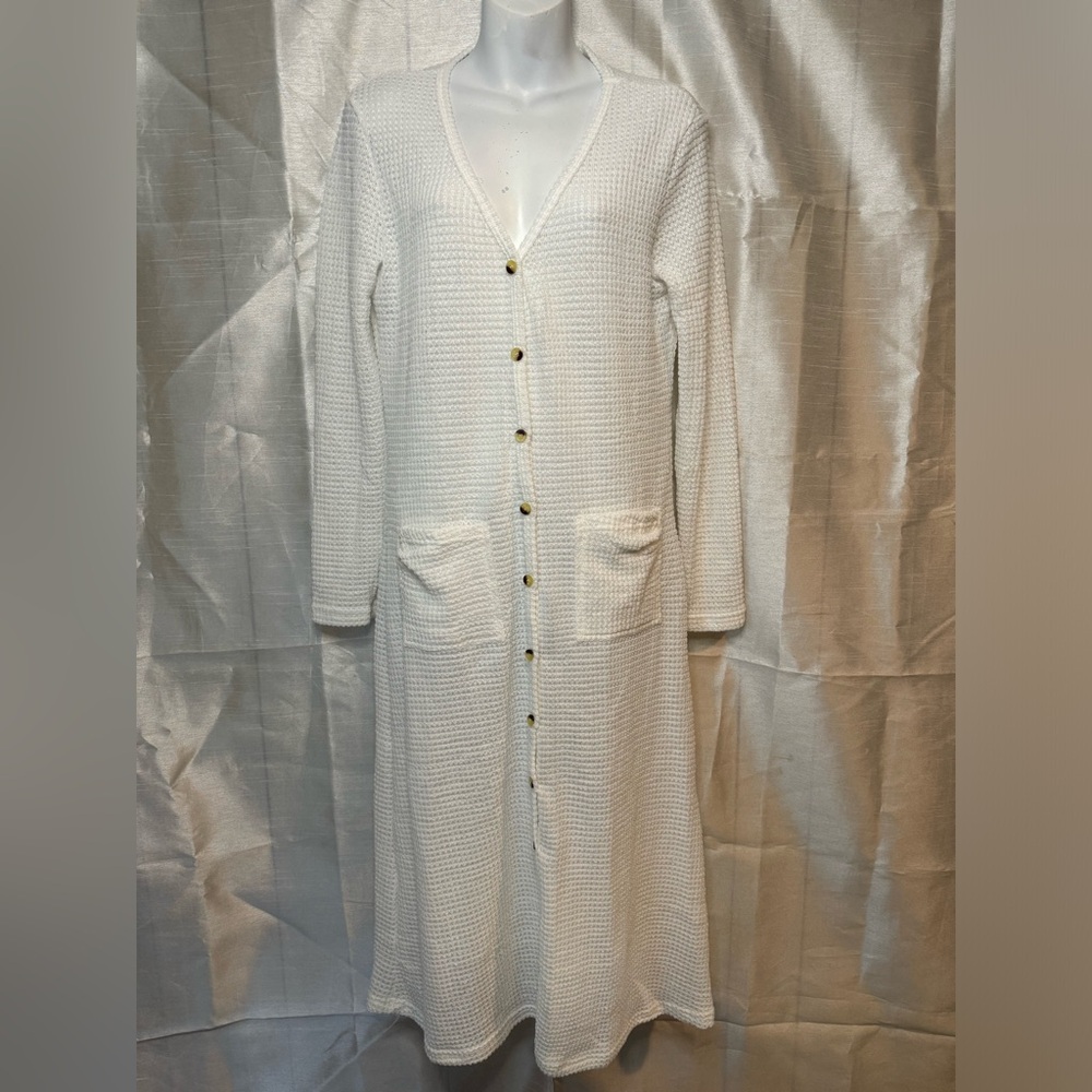 Longline Ivory Button Down Cardigan